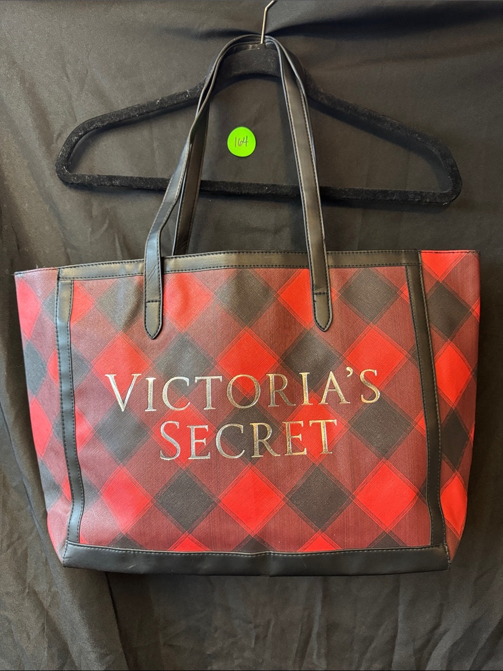 Victoria's Secret Red and Black Plaid Logo Tote